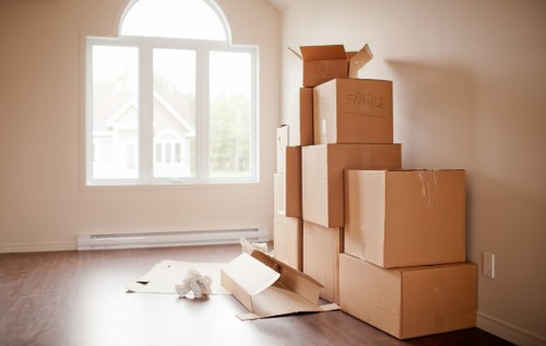 House movers working in Harmondsworth residential area