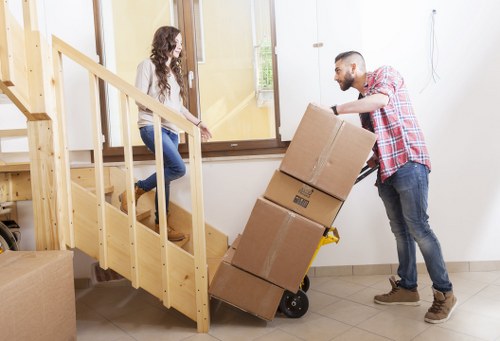 A professional removal team planning access and parking for a Harmondsworth property move
